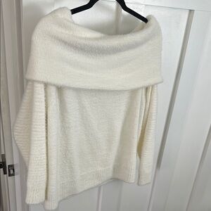H&M White Off-the-Shoulder Sweater with Plush Knit
